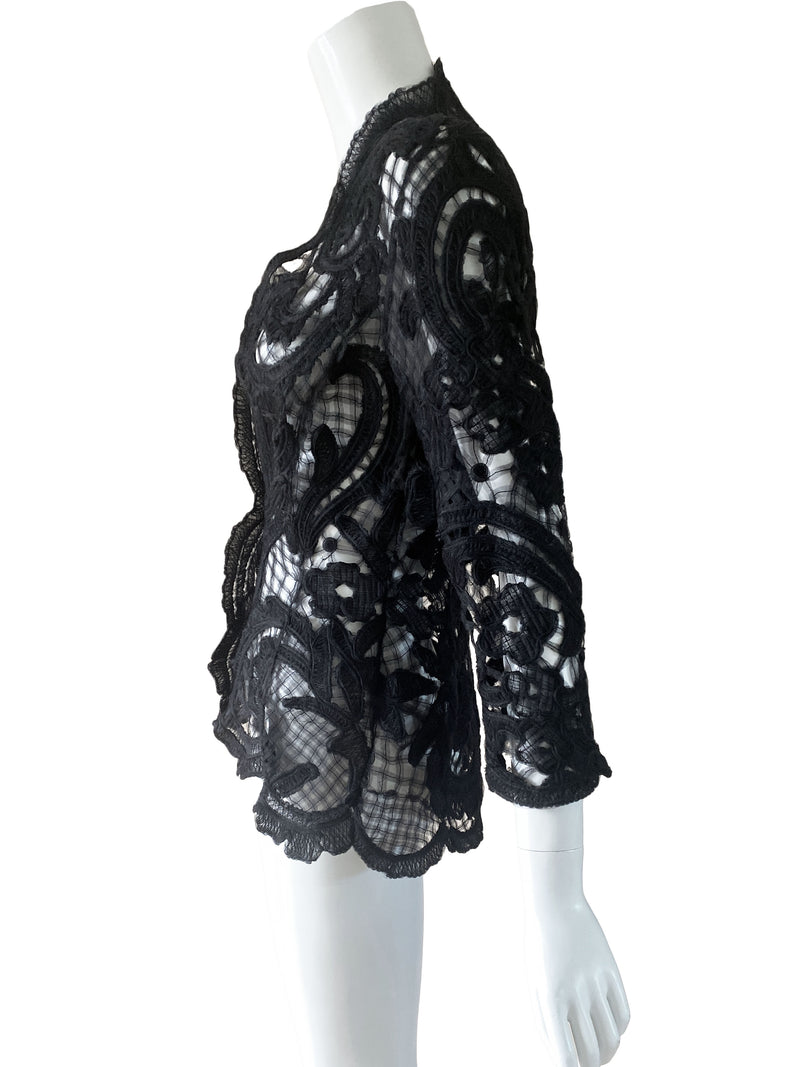 Thierry Mugler 1990s Black Ribbon Lace Jacket