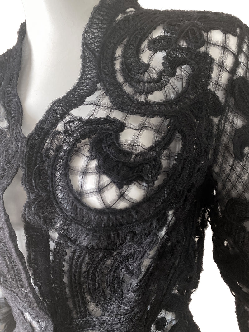 Thierry Mugler 1990s Black Ribbon Lace Jacket