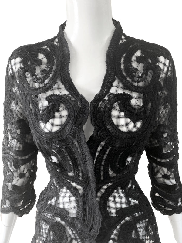 Thierry Mugler 1990s Black Ribbon Lace Jacket