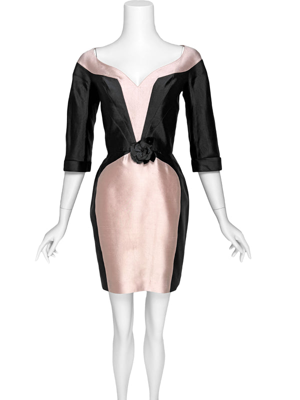 Thierry Mugler 1990s Black & Pink Silk Mini Dress