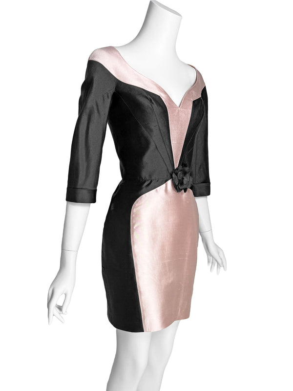 Thierry Mugler 1990s Black & Pink Silk Mini Dress