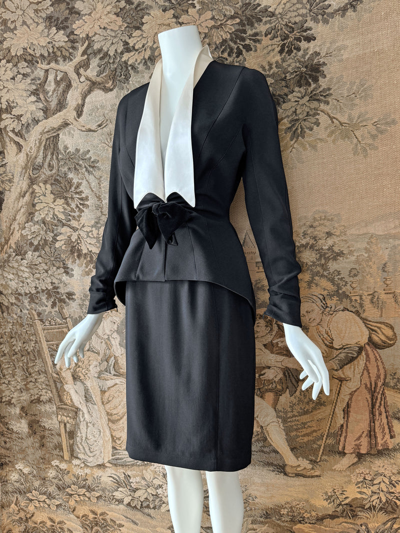 Thierry Mugler 1990s Velvet & Satin Trimmed Skirt Suit