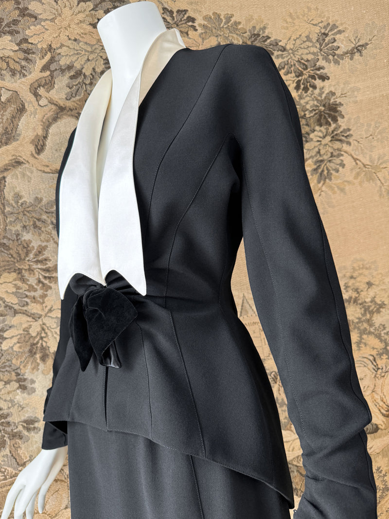 Thierry Mugler 1990s Velvet & Satin Trimmed Skirt Suit