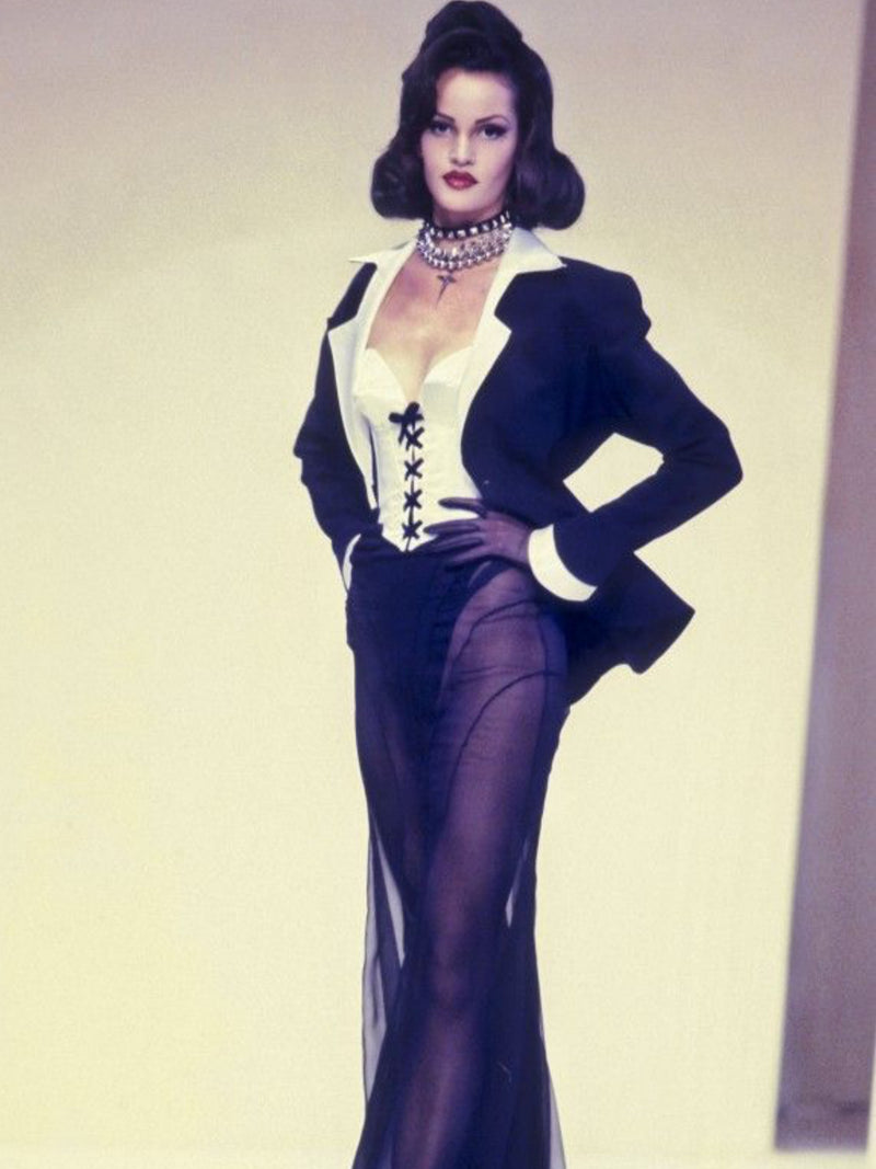 Thierry Mugler 1990s Velvet & Satin Trimmed Skirt Suit