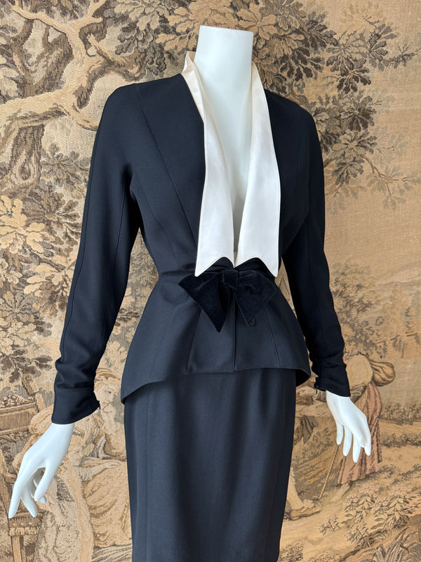 Thierry Mugler 1990s Velvet & Satin Trimmed Skirt Suit
