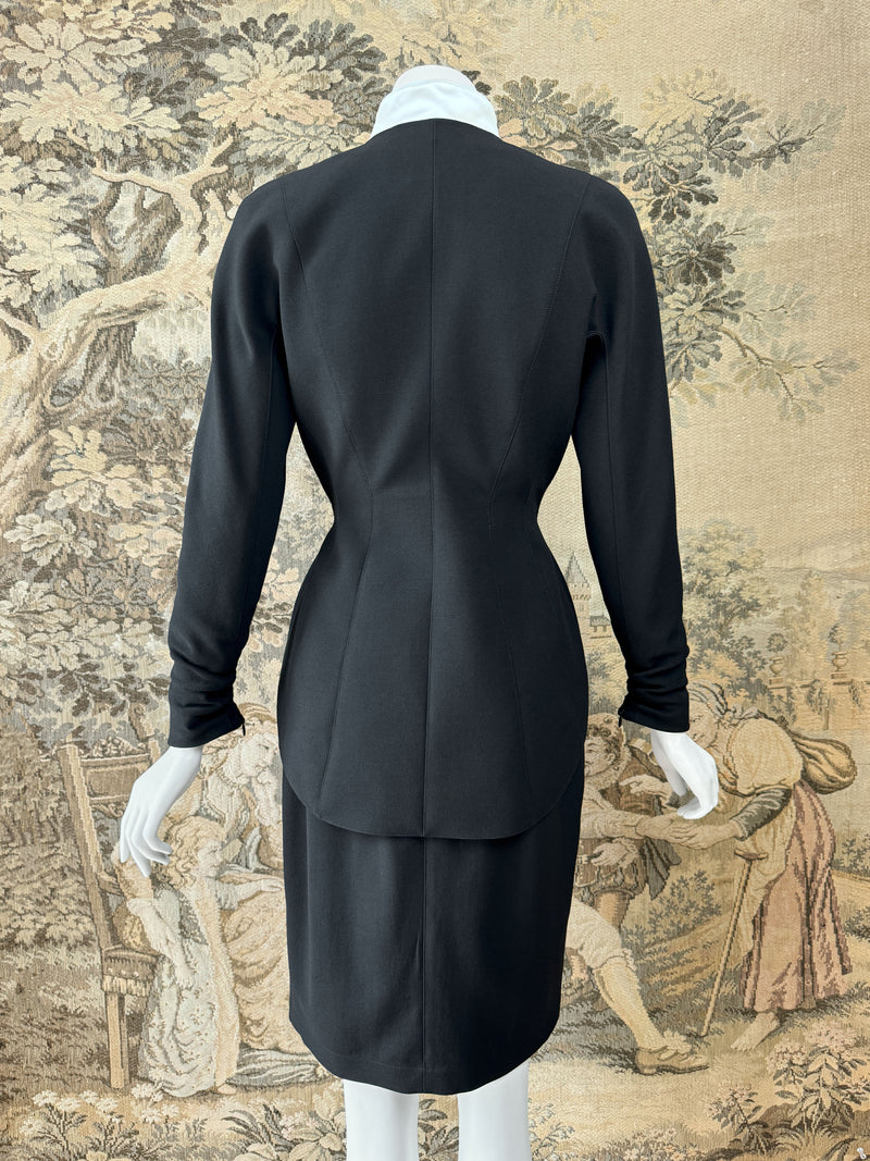 Thierry Mugler 1990s Velvet & Satin Trimmed Skirt Suit