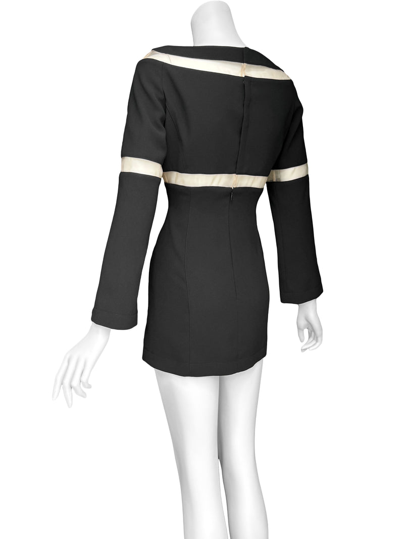 mugler black and white dress S/S 1994 Thierry Mugler Runway Black White Accordion Pleat Bodycon Mini Dress