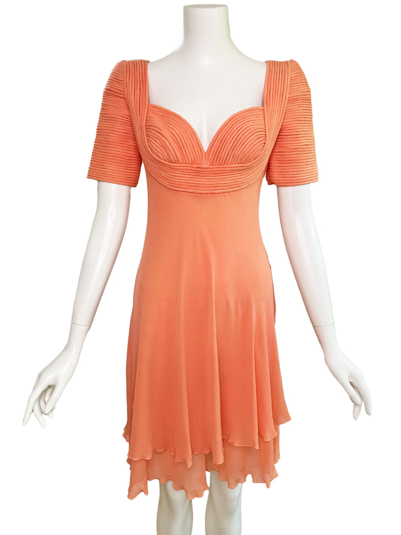 Valentino Night 1980s Coral Silk Dress