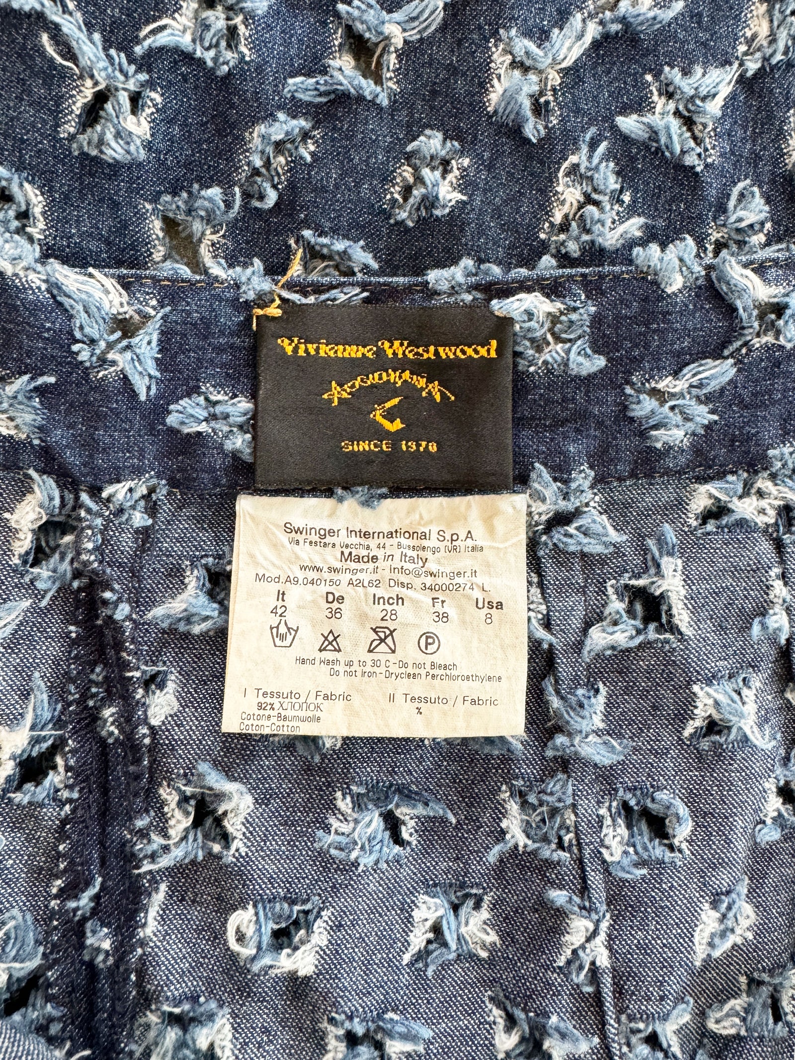 Vivienne Westwood Anglomania 1990s 'Cut Slash Pull' Denim Skirt