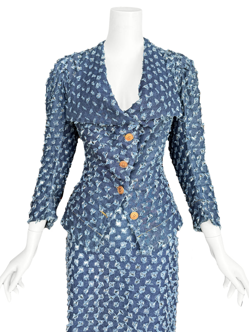 Vivienne Westwood Anglomania 1990s 'Cut Slash Pull' Denim Skirt Suit