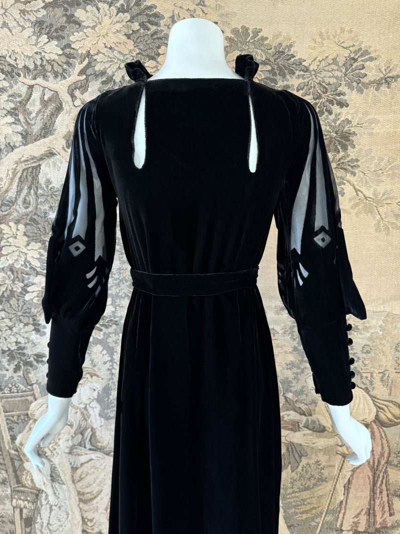 Art Deco 1930s Burnout Velvet Dress