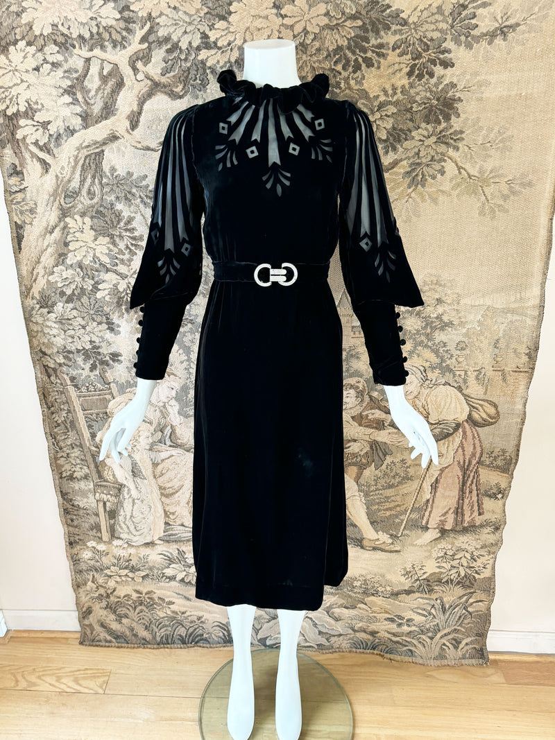 Art Deco 1930s Burnout Velvet Dress