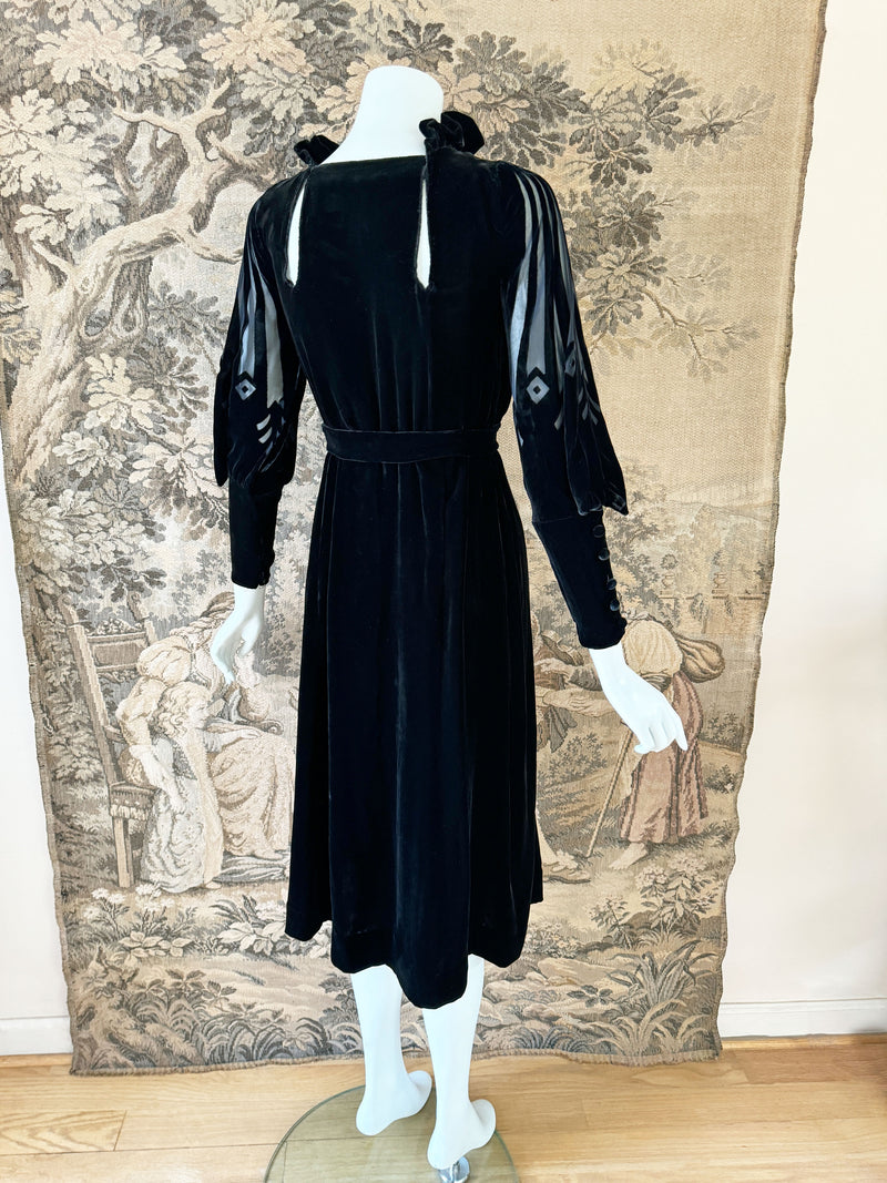 Art Deco 1930s Burnout Velvet Dress