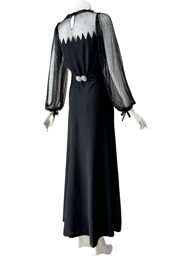 1930s Vionnet Adaption Black Illusion Maxi Dress