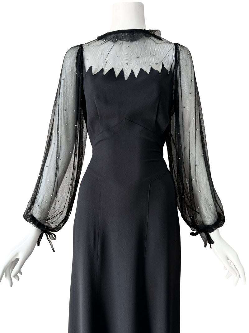 1930s Vionnet Adaption Black Illusion Maxi Dress