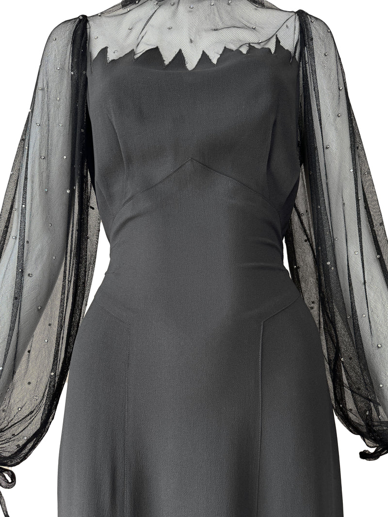 1930s Vionnet Adaption Black Illusion Maxi Dress