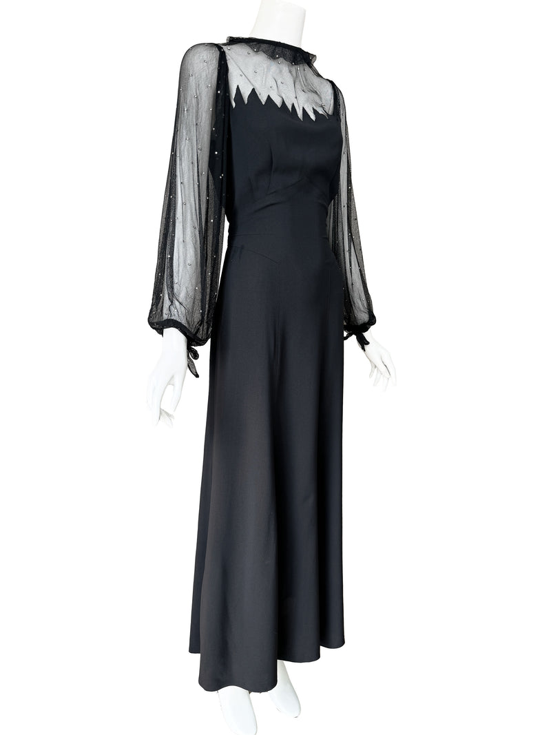 1930s Vionnet Adaption Black Illusion Maxi Dress