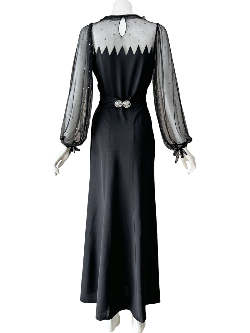 1930s Vionnet Adaption Black Illusion Maxi Dress