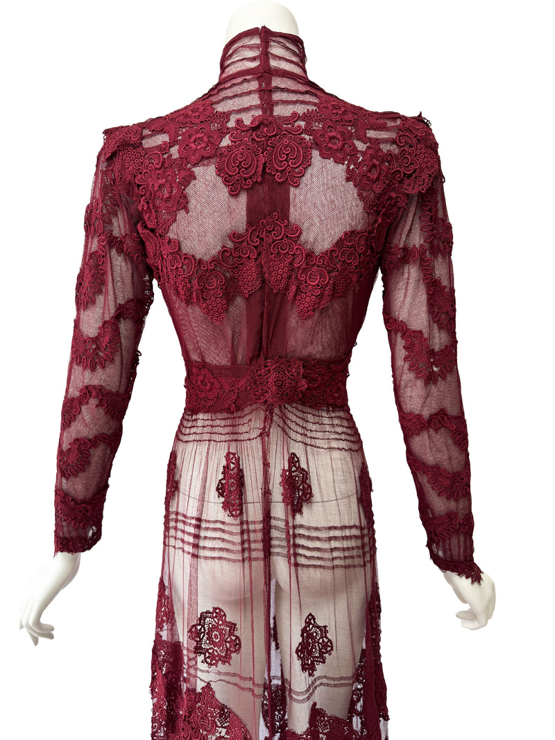 Antique Cherry Red  Lace Gown