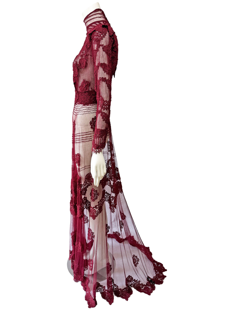 Antique Cherry Red  Lace Gown