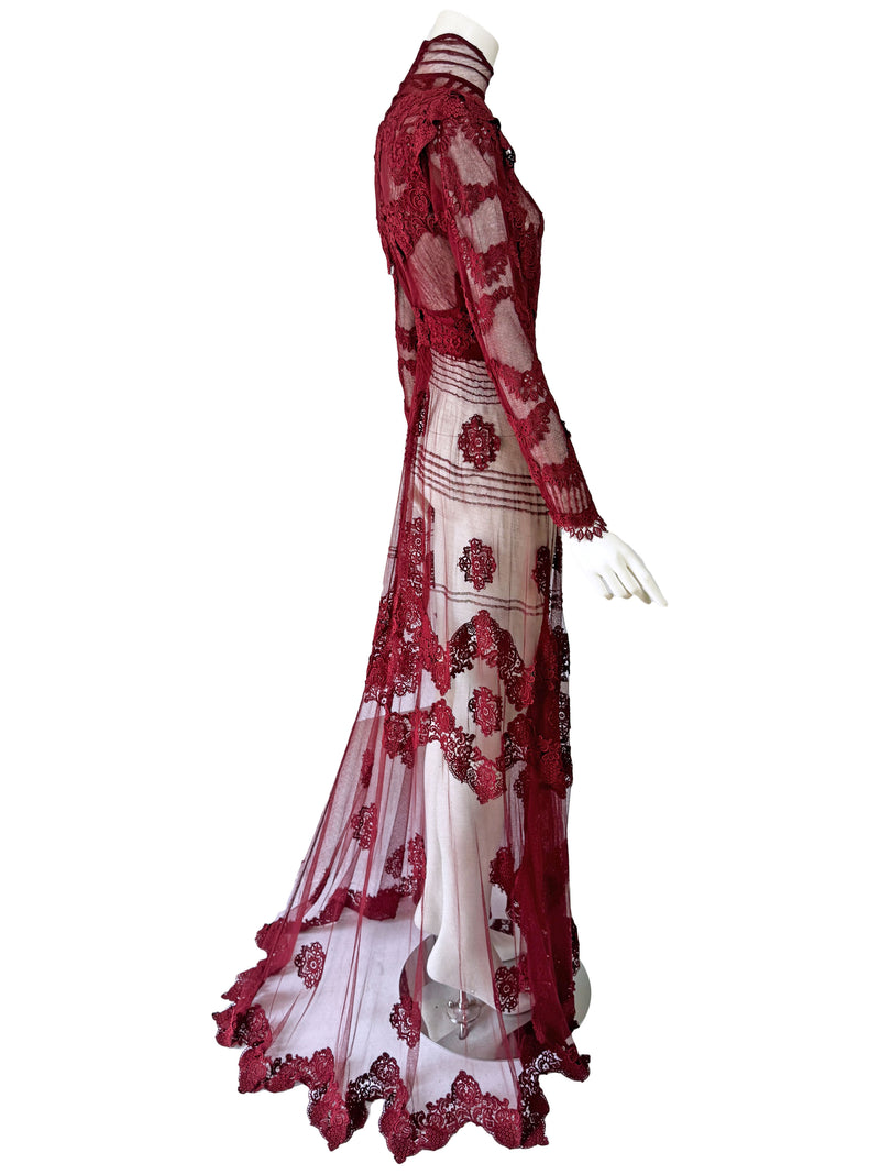 Antique Cherry Red  Lace Gown