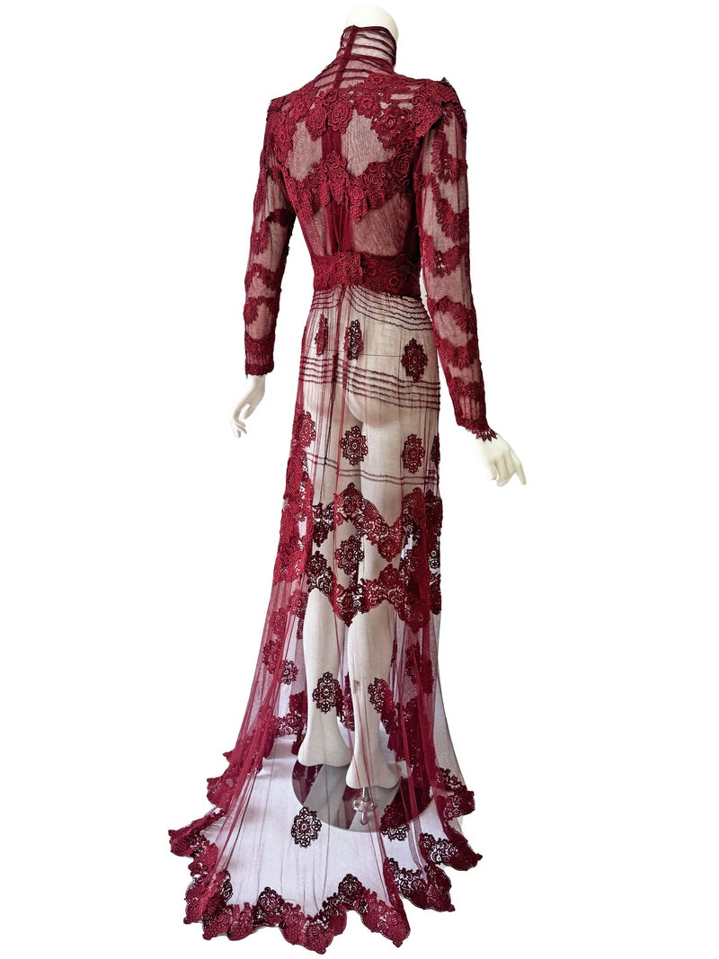 Antique Cherry Red  Lace Gown