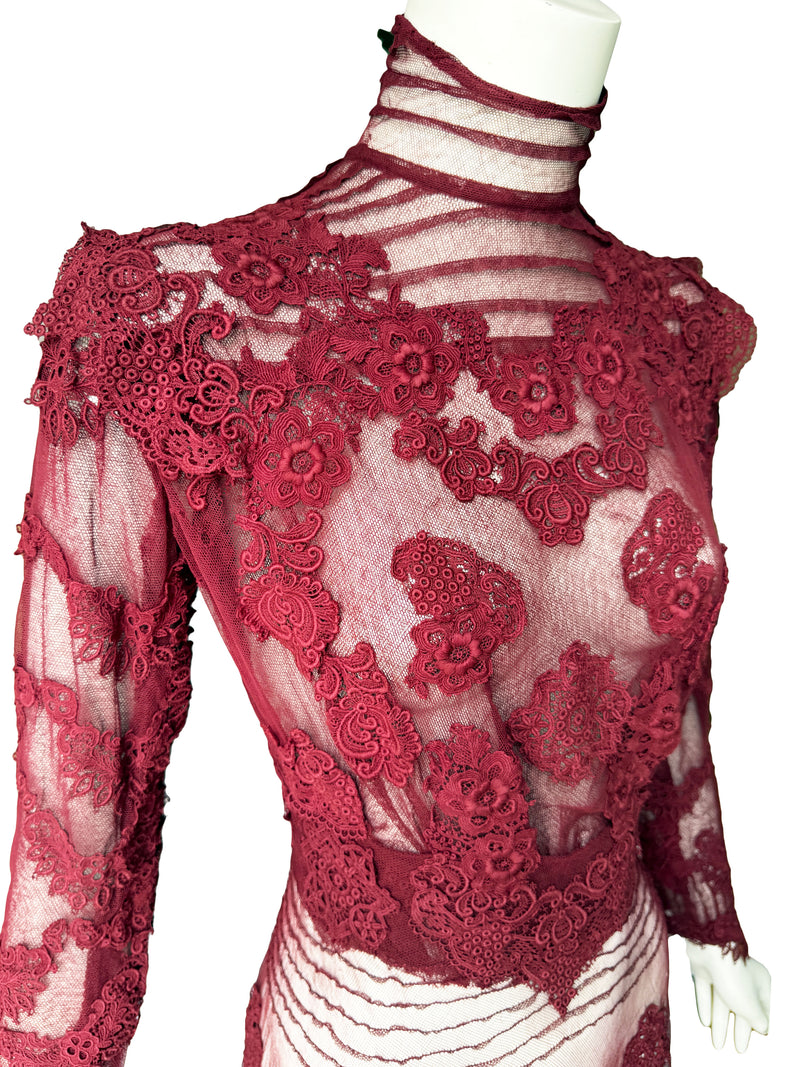 Antique Cherry Red  Lace Gown