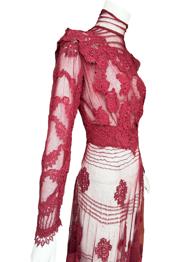 Antique Cherry Red  Lace Gown