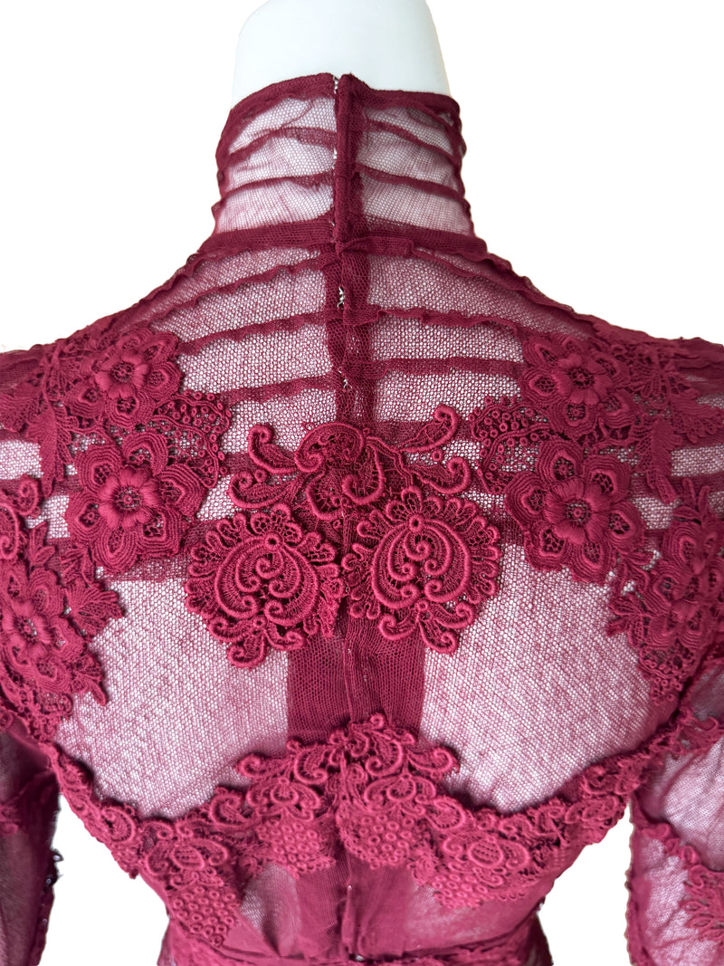 Antique Cherry Red  Lace Gown
