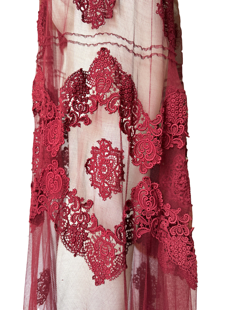 Antique Cherry Red  Lace Gown