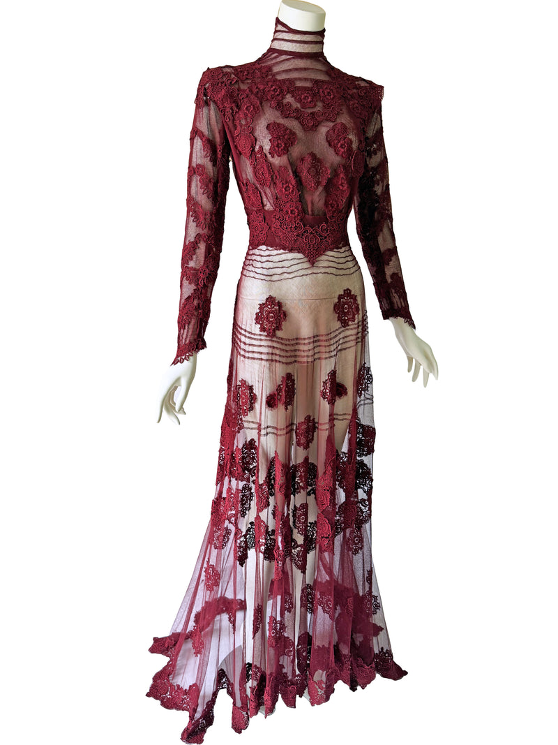 Antique Cherry Red  Lace Gown