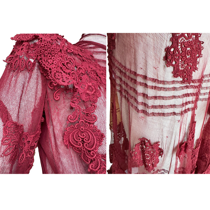 Antique Cherry Red  Lace Gown