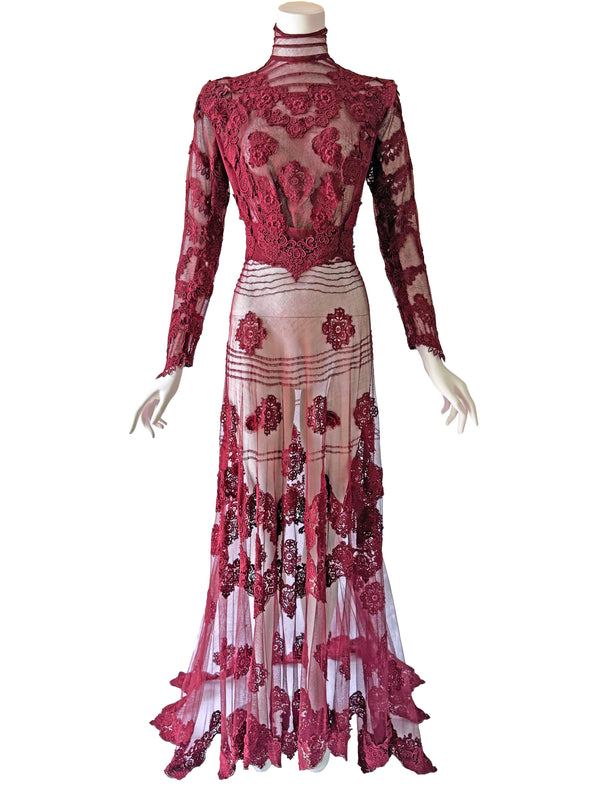 Antique Cherry Red  Lace Gown