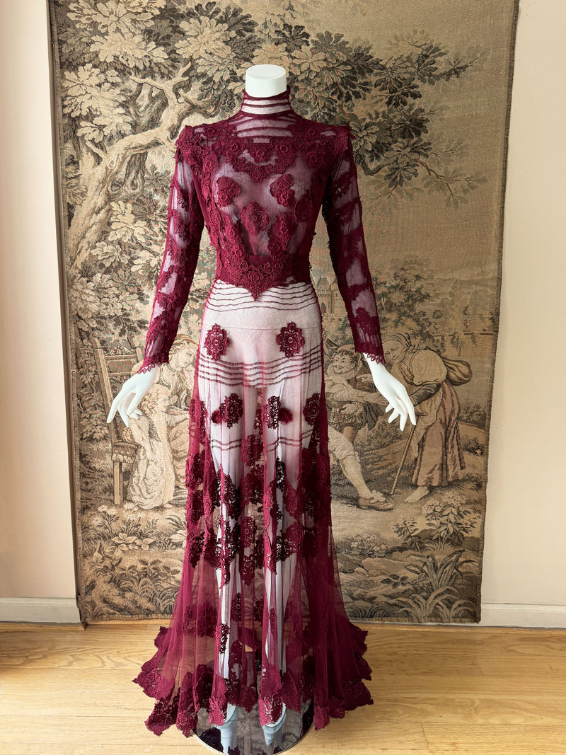 Antique Cherry Red  Lace Gown