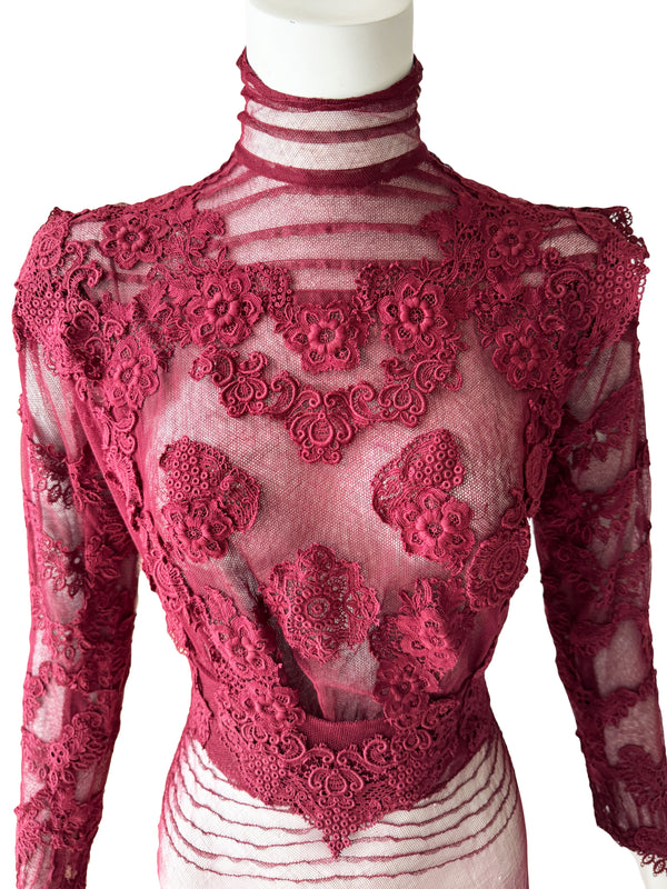 Antique Cherry Red  Lace Gown