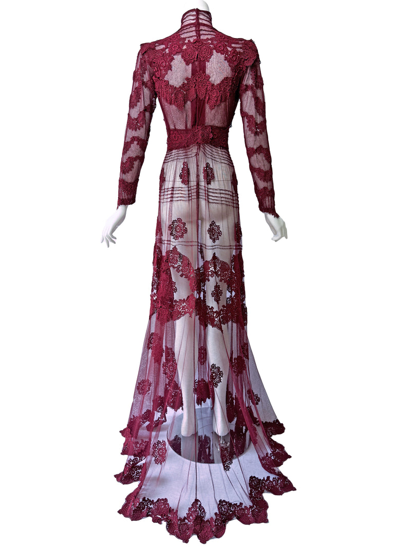 Antique Cherry Red  Lace Gown