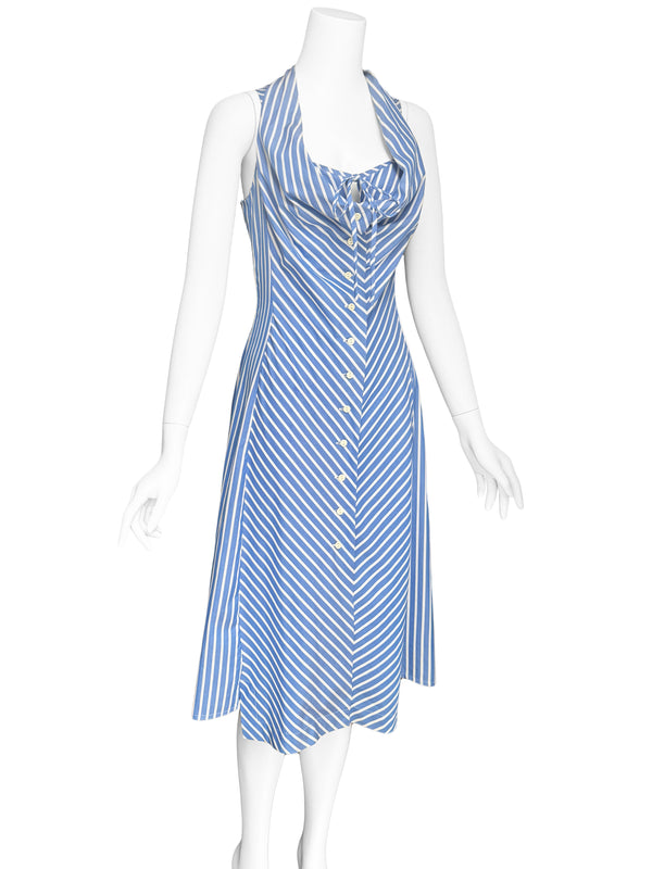 Vivienne Westwood Couture Spring 1998 Blue & White Striped Midi Dress