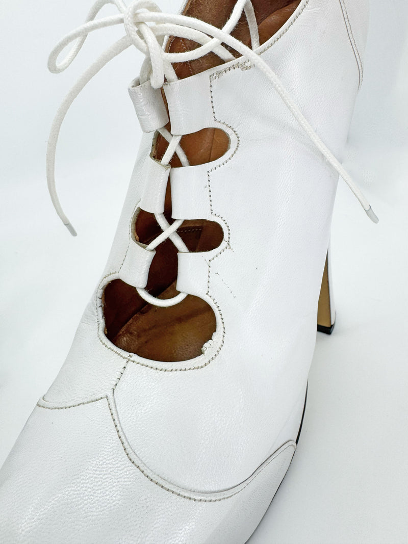 Vivienne Westwood 1990's White Leather Elevated Ghillie Shoes