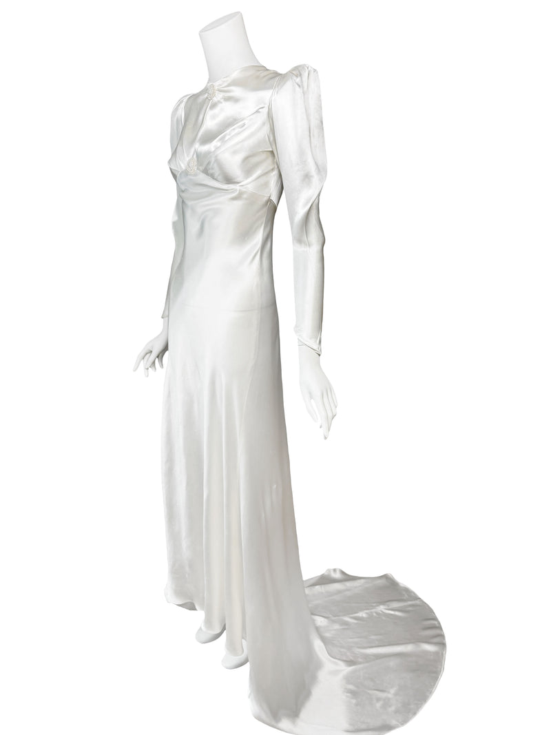 1930s Art Deco Embellished Satin Wedding Dress – Sweet Disorder Vintage