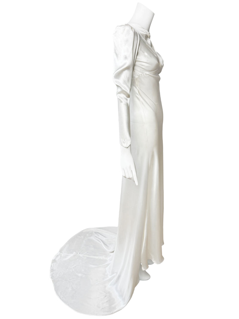 1930s bias cut wedding dress RESERVED Antique 1930's Silk Satin Long Sleeve Wedding