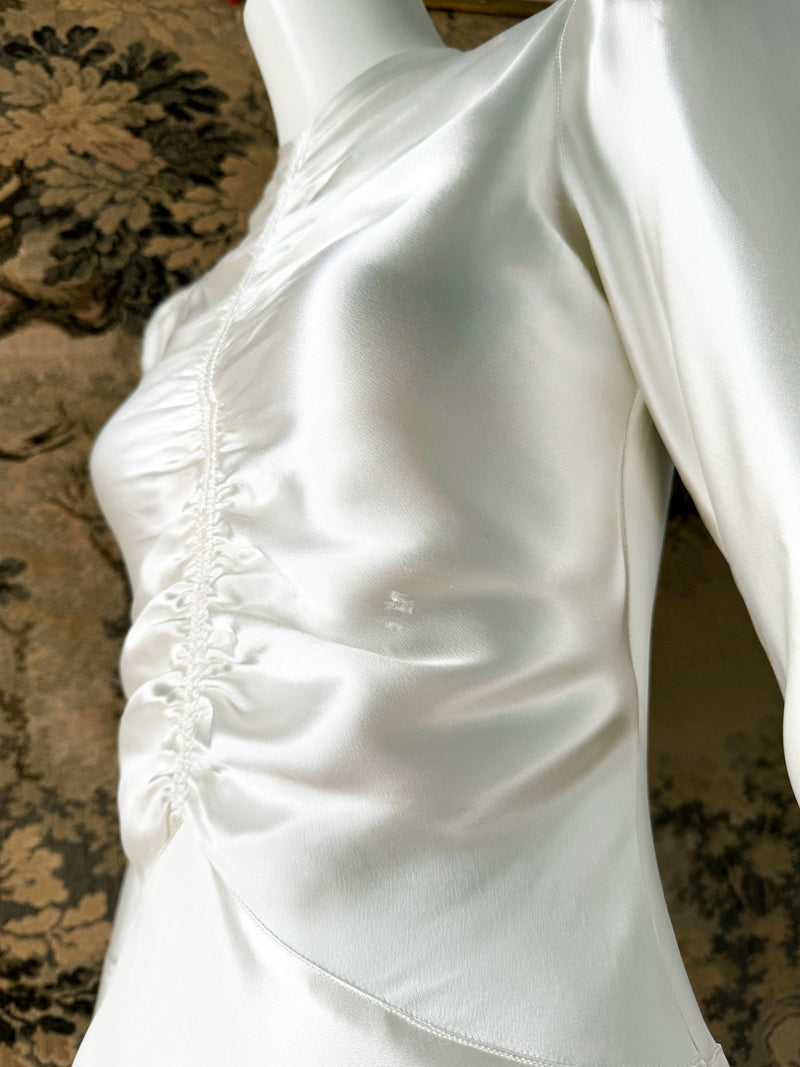 Art Deco 1930s Ruched Satin Wedding Dress
