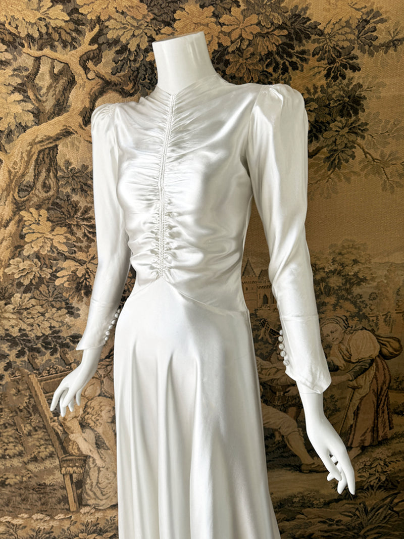 Art Deco 1930s Ruched Satin Wedding Dress