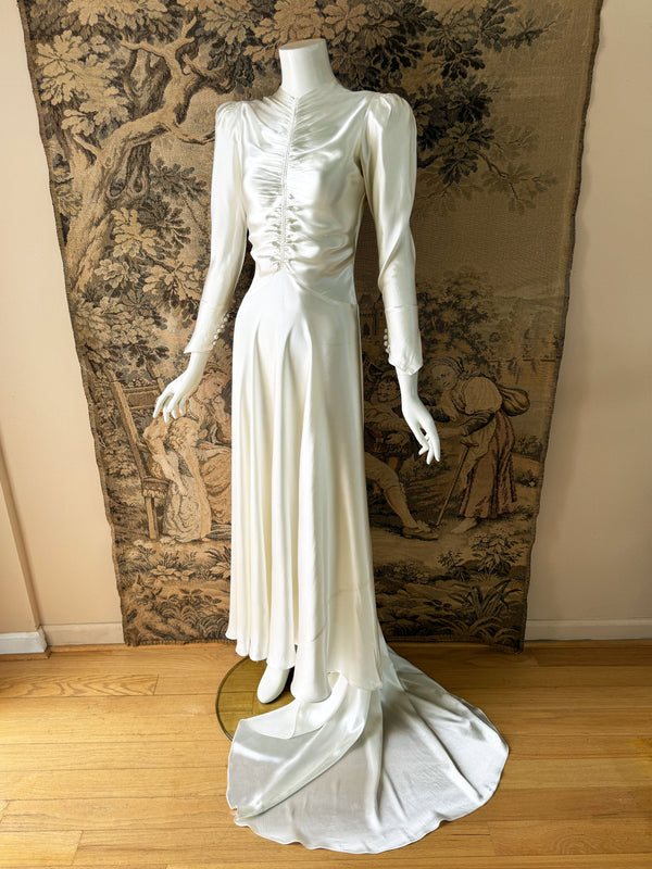 Art Deco 1930s Ruched Satin Wedding Dress