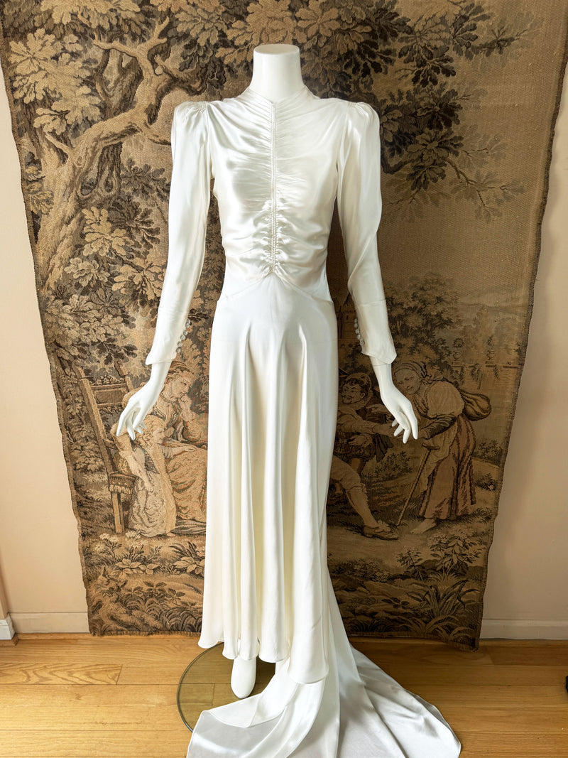 Art Deco 1930s Ruched Satin Wedding Dress