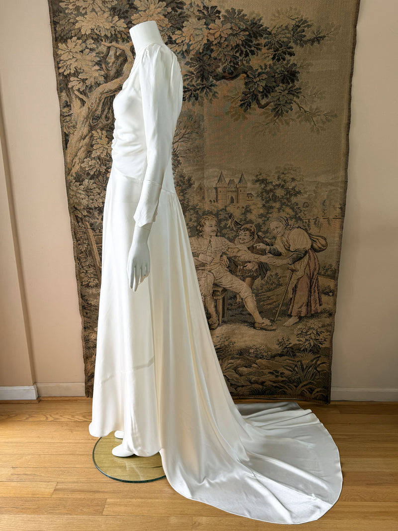 Art Deco 1930s Ruched Satin Wedding Dress
