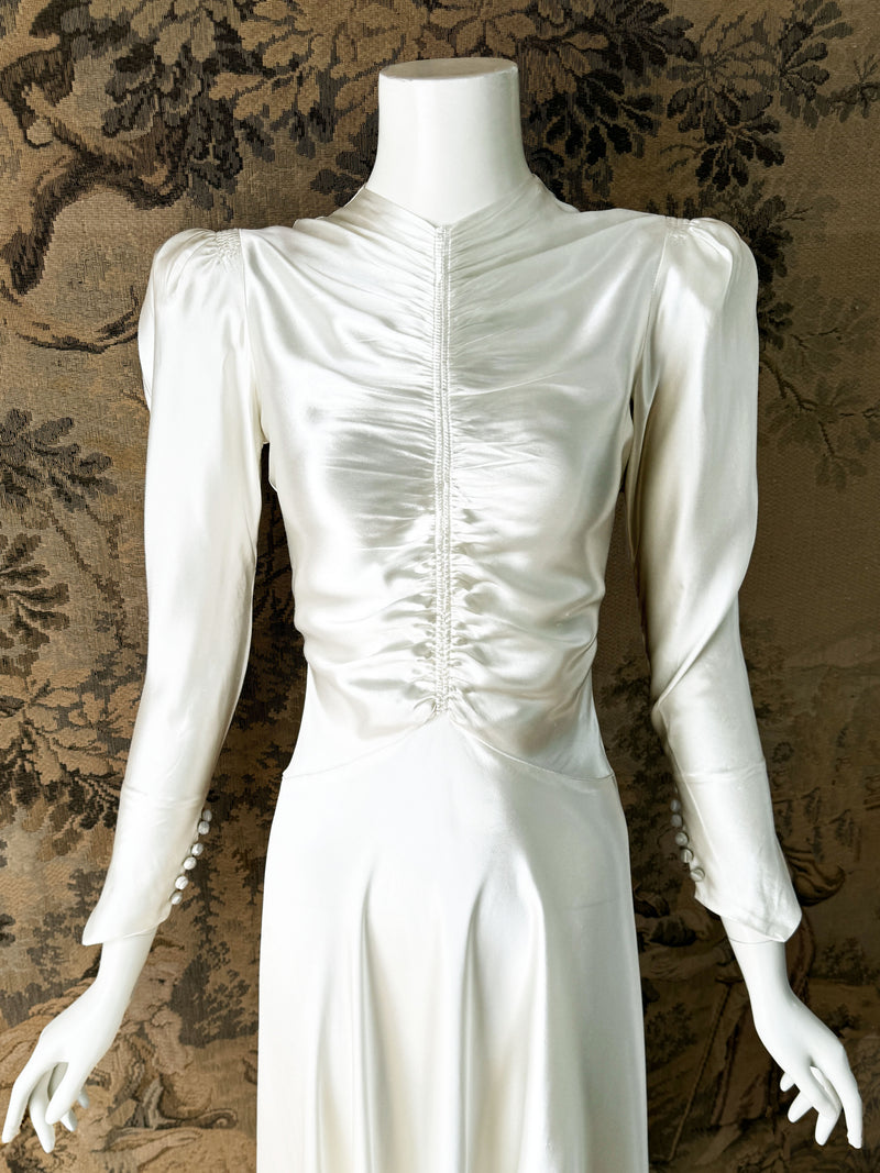 Art Deco 1930s Ruched Satin Wedding Dress