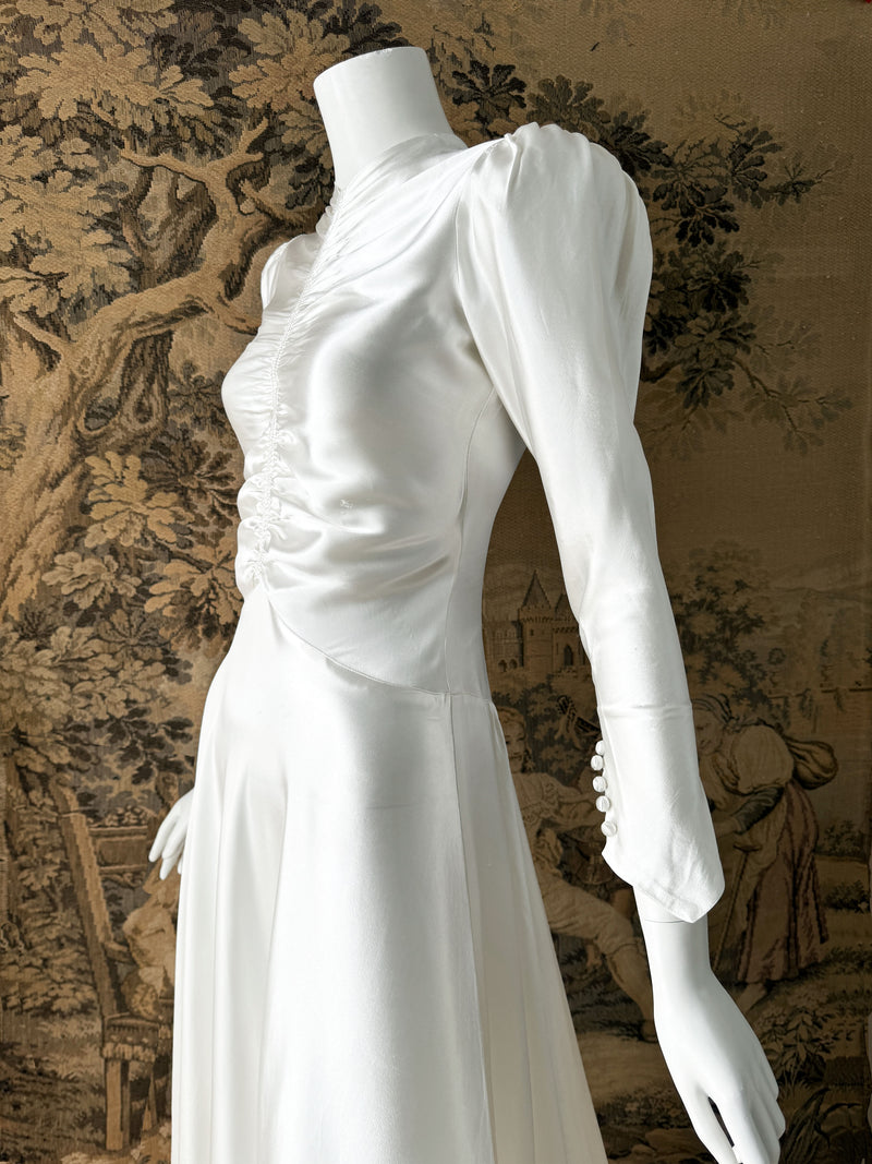 Art Deco 1930s Ruched Satin Wedding Dress