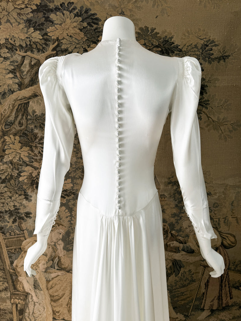 Art Deco 1930s Ruched Satin Wedding Dress