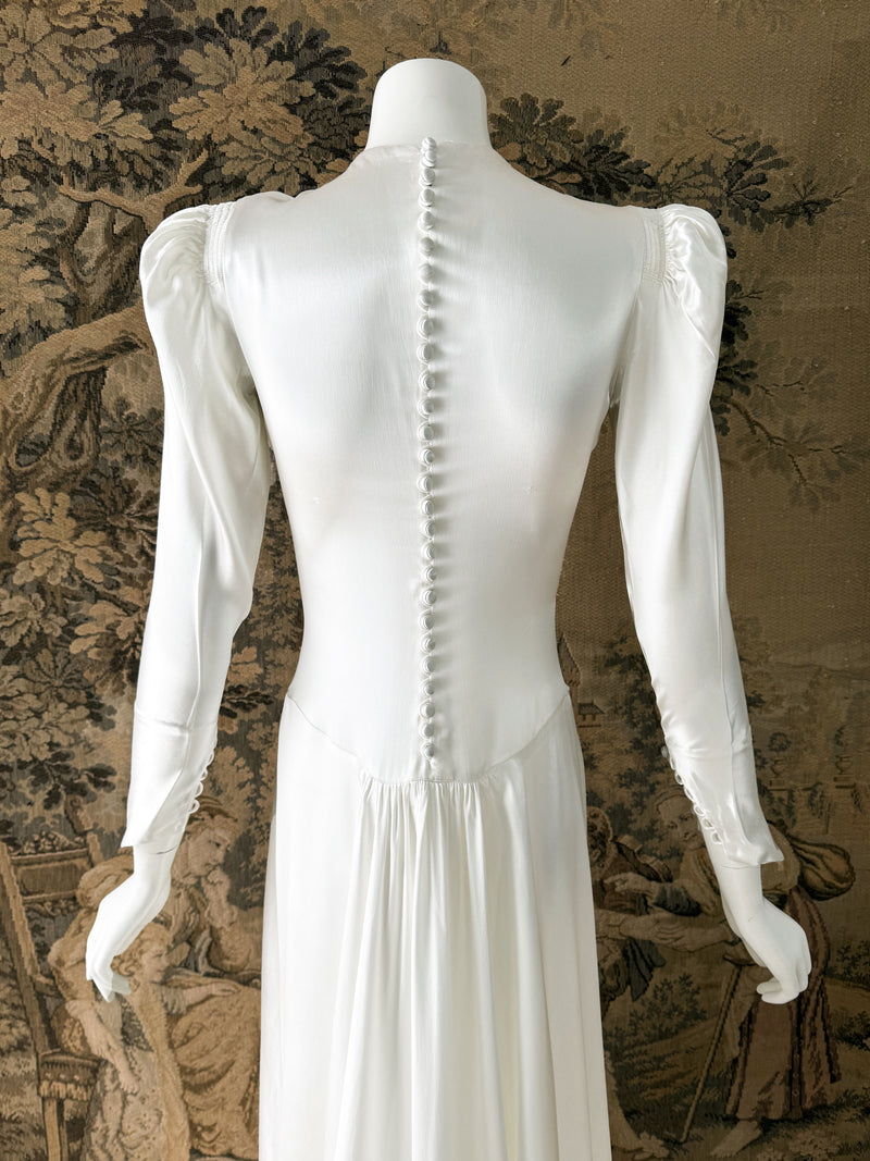 Art Deco 1930s Ruched Satin Wedding Dress
