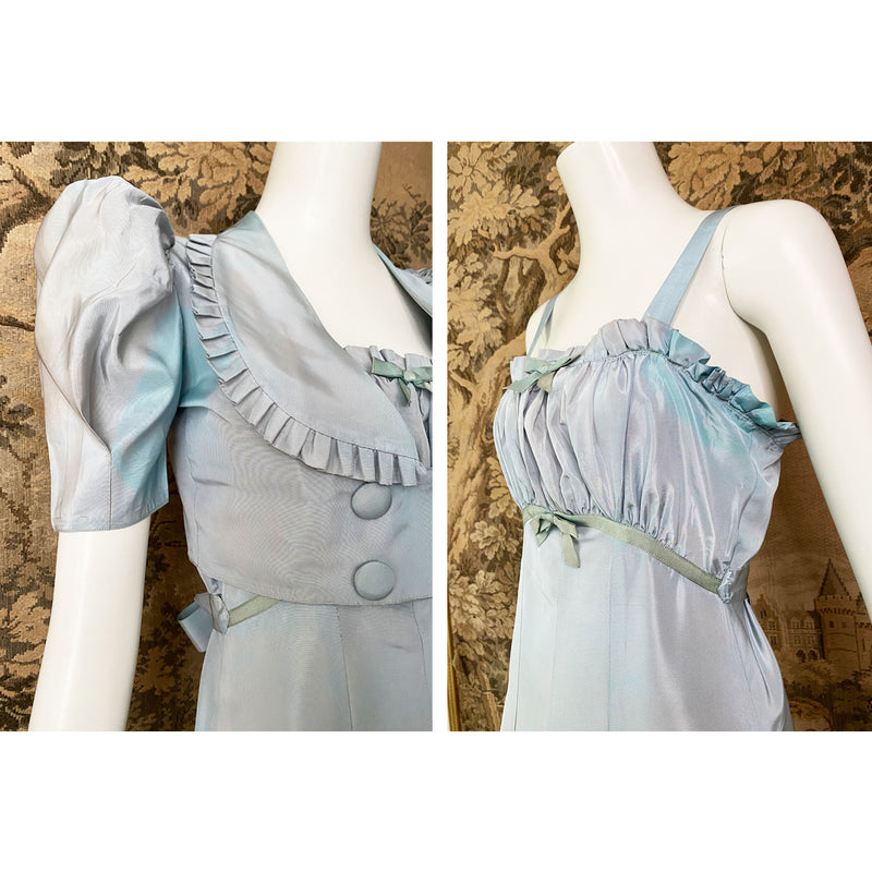 1930s Pale Blue Taffeta Dress & Bolero Set
